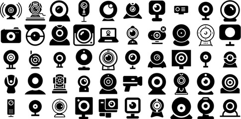 Massive Collection Of Webcam Icons Set Flat Infographic Signs Camera, Disable, Off, Icon Silhouette Vector Illustration