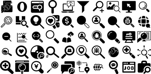 Massive Set Of Search Icons Collection Linear Vector Symbols People, Find, Vision, Set Graphic Isolated On White Background