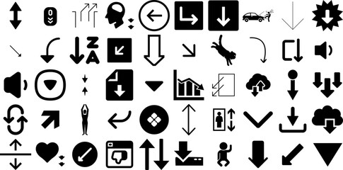Big Set Of Down Icons Collection Isolated Concept Elements Go, Icon, Circle, Symbol Illustration Isolated On White Background