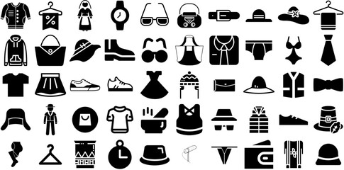 Massive Set Of Fashion Icons Set Solid Drawing Pictograms Making, Icon, Silhouette, Open Silhouette For Computer And Mobile