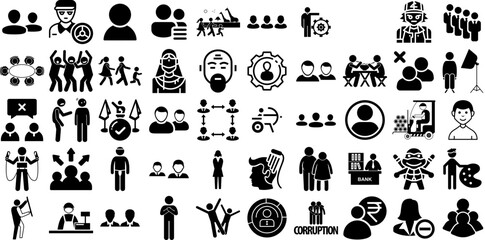 Huge Collection Of People Icons Pack Flat Infographic Signs Silhouette, Counseling, Profile, People Glyphs Isolated On Transparent Background
