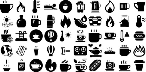 Big Collection Of Hot Icons Pack Linear Drawing Signs Clearance, Icon, Symbol, Espresso Doodle Vector Illustration - obrazy, fototapety, plakaty
