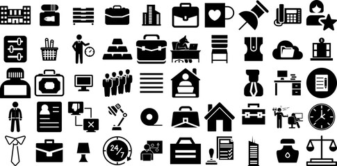 Big Set Of Office Icons Collection Linear Concept Elements Set, Person, Condo, Tool Silhouette Vector Illustration