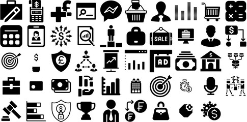 Mega Collection Of Business Icons Pack Solid Modern Silhouette Infographic, Court, Pictogram, Modern Pictograms Vector Illustration - obrazy, fototapety, plakaty