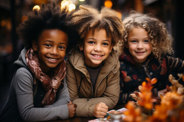 Group photo of kids engaged in a math or problem-solving activity, kids, School, Back to School Generative AI
