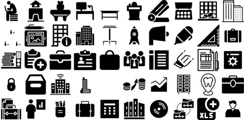 Huge Collection Of Office Icons Pack Hand-Drawn Linear Concept Elements Tool, Person, Set, Condo Symbol Isolated On Transparent Background - obrazy, fototapety, plakaty