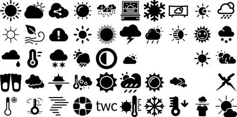 Massive Set Of Weather Icons Collection Hand-Drawn Solid Modern Elements Icon, Weather Forecast, Forecast, Symbol Illustration Isolated On Transparent Background - obrazy, fototapety, plakaty