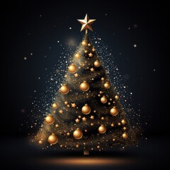 Golden Christmas tree with stars and snowflakes