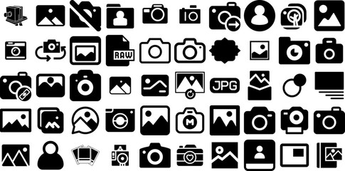 Massive Set Of Picture Icons Bundle Black Drawing Web Icon Symbol, Icon, Music, Photo Camera Doodles Isolated On Transparent Background
