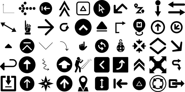 Huge Set Of Direction Icons Pack Flat Vector Pictogram Icon, Renewal, Way, Symbol Pictograph Vector Illustration