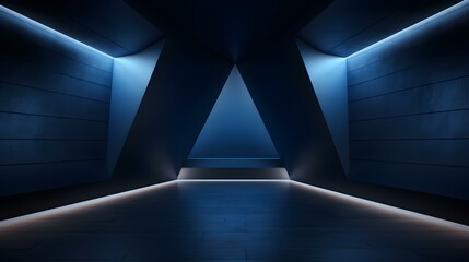 Empty geometrical Room in Midnight Blue Colors with beautiful Lighting. Futuristic Background for Product Presentation.