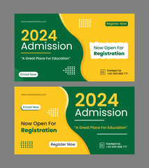 Title: School Admission 2024 Yellow and Green Social Media Banner, Creative School Admission Poster Design, School Admission Bundle Design, School Post Creative Design, two designs