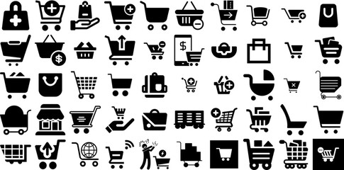 Mega Collection Of Cart Icons Set Isolated Vector Elements Icon, Mark, Baggage, Symbol Clip Art For Computer And Mobile