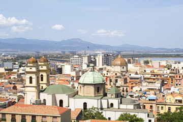 Fototapeta na wymiar Panoramic view of the city on the summer day. Cagliari. Italy.