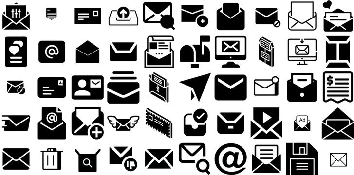 Huge Collection Of Mail Icons Pack Linear Design Symbols Correspondence, Steal, Mark, Finance Elements Vector Illustration