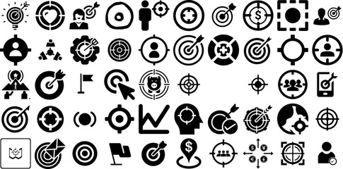 Massive Set Of Target Icons Set Solid Infographic Silhouette Circle, Icon, Mark, Symbol Symbol For Apps And Websites