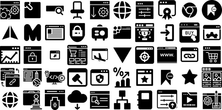 Big Collection Of Website Icons Set Isolated Drawing Pictogram App, Line, Browser, Set Pictograph For Apps And Websites