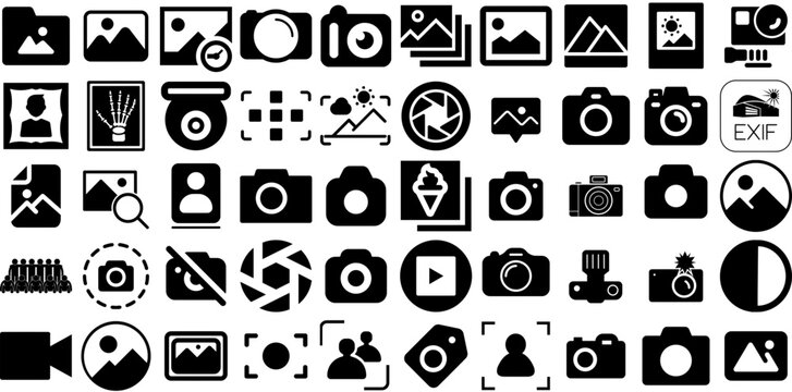 Mega Collection Of Photo Icons Pack Black Drawing Symbols Silhouette, Icon, Holiday Maker, Ok Symbol Isolated On Transparent Background