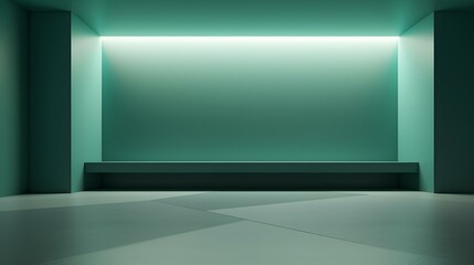 Empty geometrical Room in Mint Green Colors with beautiful Lighting. Futuristic Background for Product Presentation.