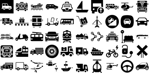Massive Collection Of Transportation Icons Bundle Isolated Simple Clip Art Bus, Set, Global, Funicular Elements Isolated On White Background - obrazy, fototapety, plakaty