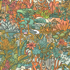 Seamless and repeatable Jungle pattern vintage style, texture background use as wallpaper