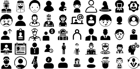 Mega Collection Of Avatar Icons Set Flat Vector Pictogram Silhouette, Profile, Team, Icon Element For Apps And Websites