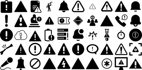 Huge Set Of Attention Icons Collection Hand-Drawn Linear Infographic Silhouette Badge, Ban, Icon, Mark Pictograph Isolated On Transparent Background