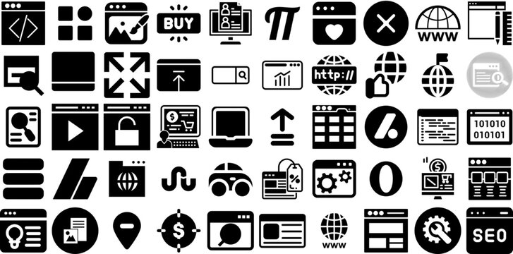 Huge Collection Of Website Icons Bundle Flat Drawing Elements Line, App, Browser, Set Pictograph For Apps And Websites