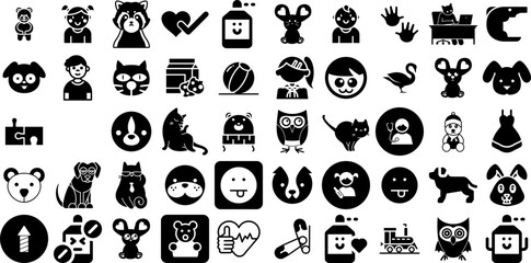 Big Set Of Cute Icons Bundle Hand-Drawn Black Design Silhouette Sweet, Icon, Nubes, Glistering Elements Vector Illustration