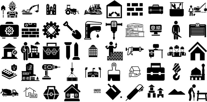 Massive Collection Of Construction Icons Set Isolated Vector Symbols Tool, Engineering, Measurement, Set Doodles Vector Illustration