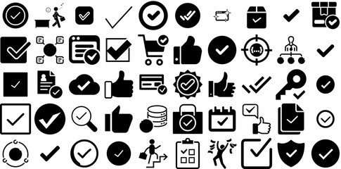 Massive Collection Of Done Icons Bundle Hand-Drawn Linear Concept Pictograms Installed, Processed, Solid, Icon Silhouettes Isolated On Transparent Background