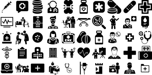 Mega Set Of Doctor Icons Set Black Design Web Icon Icon, Surgeon, Symbol, Health Pictograph Isolated On White