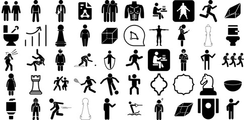 Big Collection Of Figure Icons Collection Linear Drawing Signs Silhouette, Platonic, Symbol, Icon Pictograph Isolated On Transparent Background