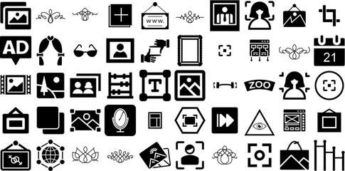 Massive Set Of Frame Icons Bundle Flat Infographic Symbol Set, Headline, Drawn, Sweet Graphic Isolated On White