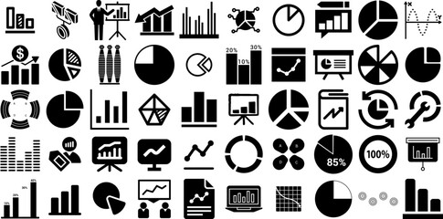 Mega Set Of Graph Icons Bundle Hand-Drawn Linear Modern Web Icon Magnifier, Tablet, Curve, Icon Pictograms Isolated On White