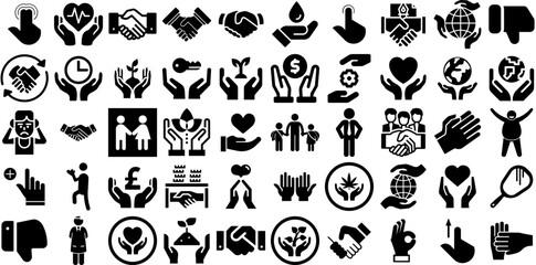Big Collection Of Hands Icons Bundle Hand-Drawn Linear Simple Pictograms Icon, Outline, Hand, Agreements Glyphs Isolated On White Background
