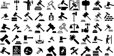 Big Set Of Hammer Icons Pack Hand-Drawn Isolated Drawing Glyphs Wrench, Tool, Finance, Icon Graphic Isolated On White - obrazy, fototapety, plakaty