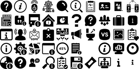 Massive Set Of Information Icons Collection Hand-Drawn Black Design Symbols Patient, Coin, Extension, Identification Doodles Vector Illustration - obrazy, fototapety, plakaty