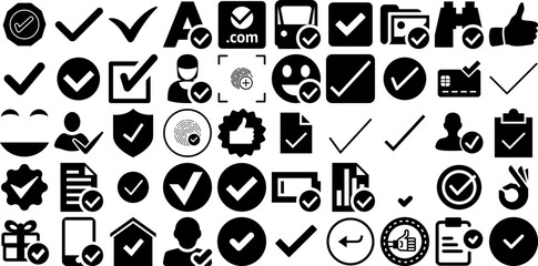 Huge Collection Of Ok Icons Set Linear Design Elements Ok, Yes, Done, Icon Pictograph Isolated On White Background