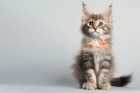 Cute Maine coon Cat kitten looking at camera, front view
