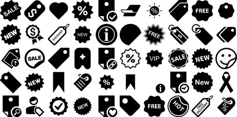 Huge Set Of Sticker Icons Bundle Hand-Drawn Black Infographic Glyphs Three-Dimensional, Icon, Black-And-White, Badge Elements For Apps And Websites