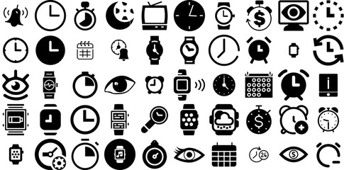 Big Collection Of Watch Icons Collection Solid Vector Pictogram Vision, Icon, Circle, Symbol Pictogram Isolated On White Background