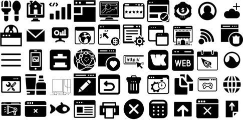 Mega Set Of Website Icons Pack Hand-Drawn Linear Concept Elements Line, App, Set, Browser Illustration Isolated On Transparent Background