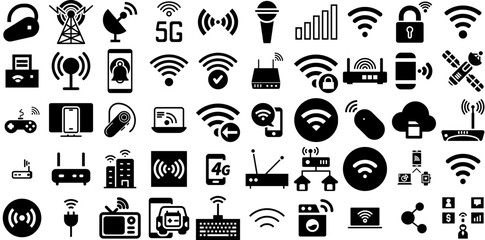 Mega Set Of Wireless Icons Pack Hand-Drawn Isolated Design Web Icon Thin, Problem, Symbol, Icon Clip Art For Computer And Mobile - obrazy, fototapety, plakaty