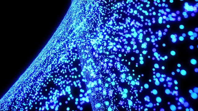 abstract glowing spheres. Christmas blue balls glowing in black backgorund in wave style simulation