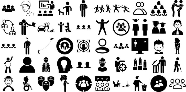 Huge Set Of People Icons Set Hand-Drawn Linear Vector Silhouettes People, Counseling, Silhouette, Profile Symbol Isolated On White Background