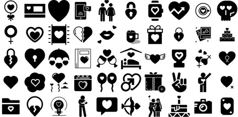 Big Collection Of Love Icons Set Isolated Infographic Web Icon Health, Set, Three-Dimensional, Find Silhouettes Isolated On Transparent Background