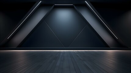 Empty geometrical Room in Navy Colors with beautiful Lighting. Futuristic Background for Product Presentation.