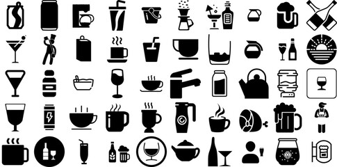 Mega Set Of Drink Icons Pack Flat Concept Silhouettes Infographic, Milk, Set, Sweet Doodles For Apps And Websites - obrazy, fototapety, plakaty