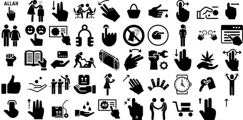 Huge Collection Of Hand Icons Pack Linear Cartoon Symbol Silhouette, Pointer, Health, Drawn Pictogram For Apps And Websites